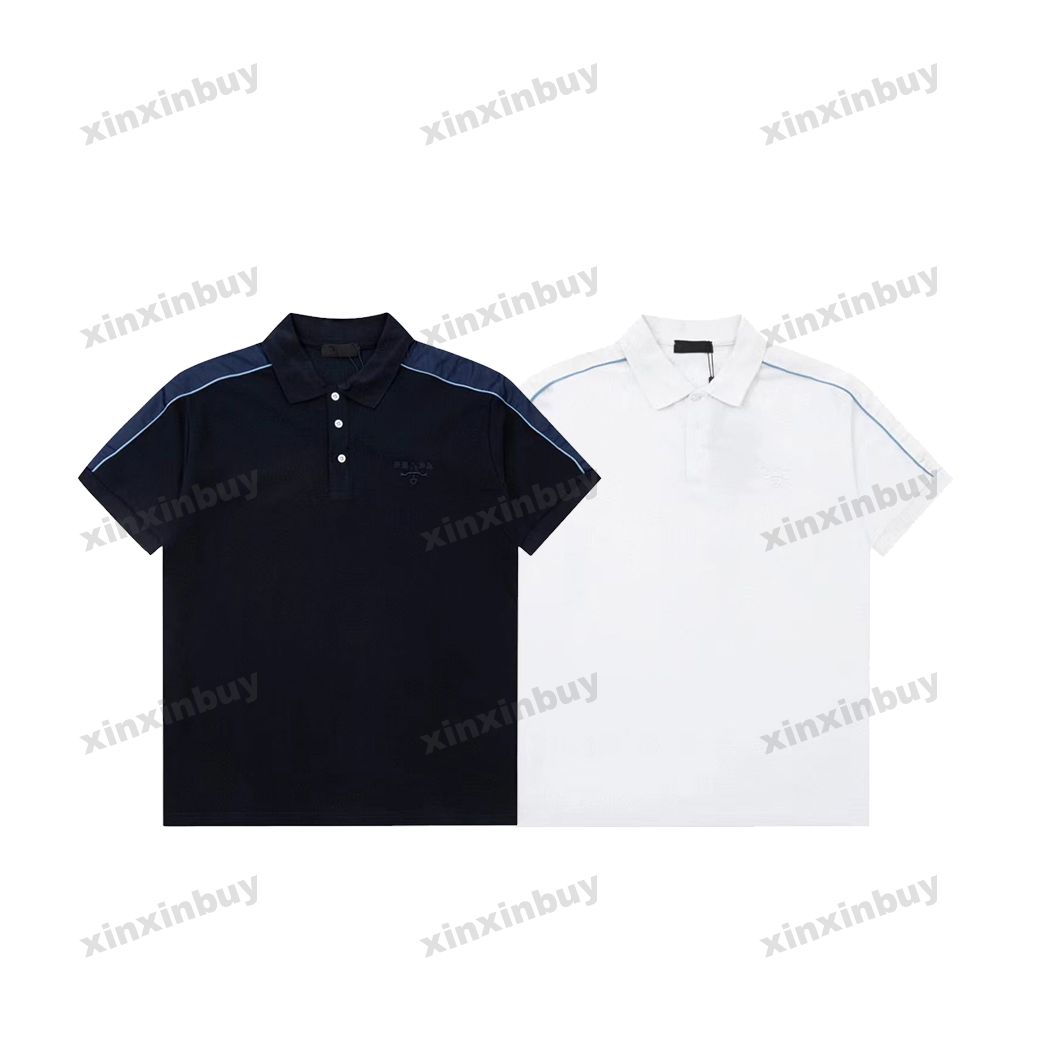 

xinxinbuy Men designer Tee t shirt 23ss Shoulder nylon Panelled short sleeve cotton women blue Black XS-2XL, White