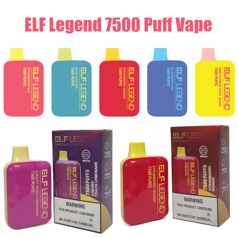 

ELF Legend 7500 Puff Vape Disposable E-cigarettes Electronic Cigarettes 15ml pods Rechargeable 650mah vape battery Mesh Coil