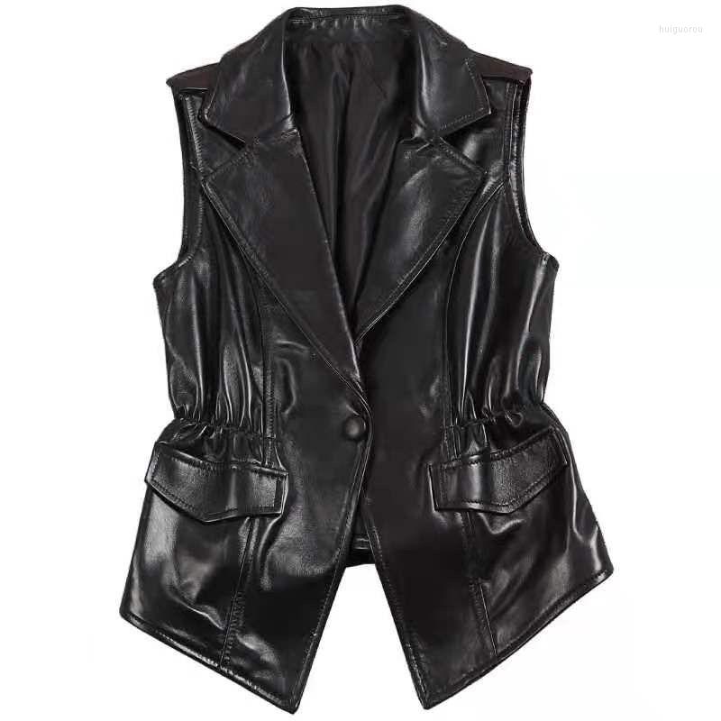 

Women' Tanks Woman Fashion Waistcoat Spring Female Black Faux Leather Vest V Neck Femme Casual Jacket Coat G280