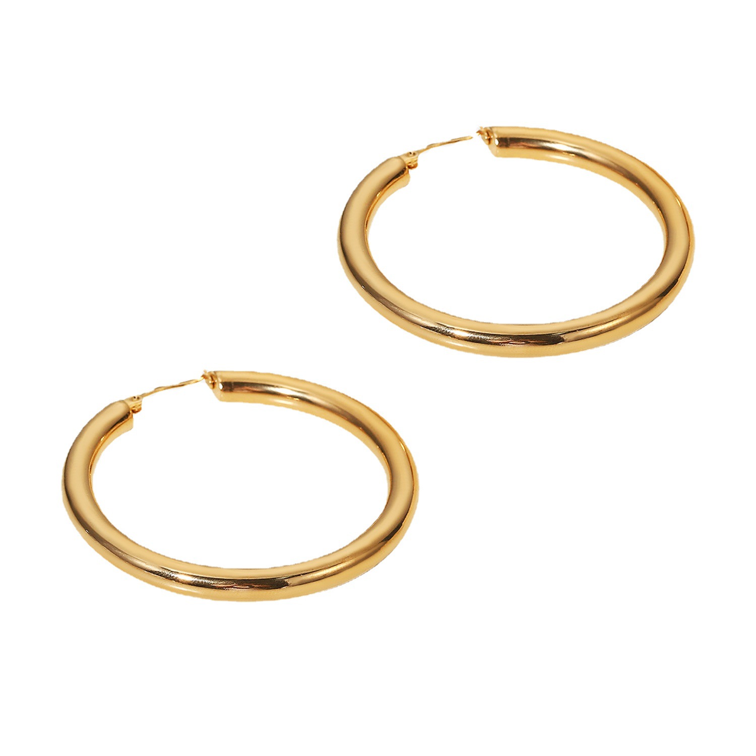 

Vintage 18K gold-plated hollow hoop earrings non-fading titanium steel women's earrings round circle huggie 3cm 4cm 5cm