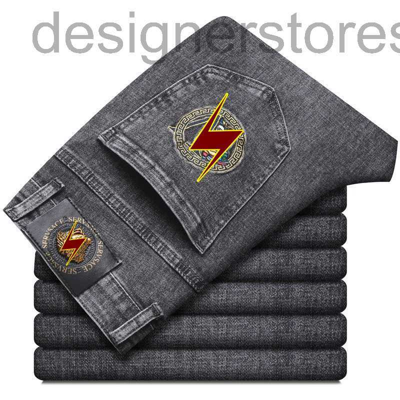 

Men's Jeans Designer New embroidered thick jeans men's cotton slim elastic small straight long pants men OIXE, Xw975