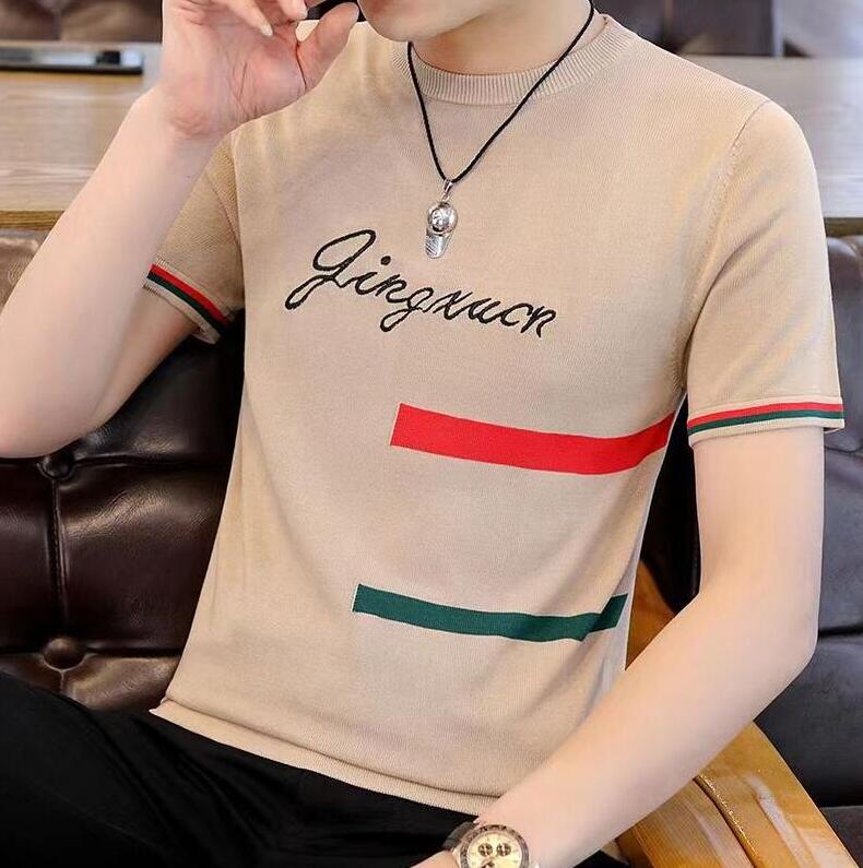 

Men's T-Shirts Summer BEE Knitted Fashion Striped Top Sweater Korea Style Pullover Tees desinger shirt, 03