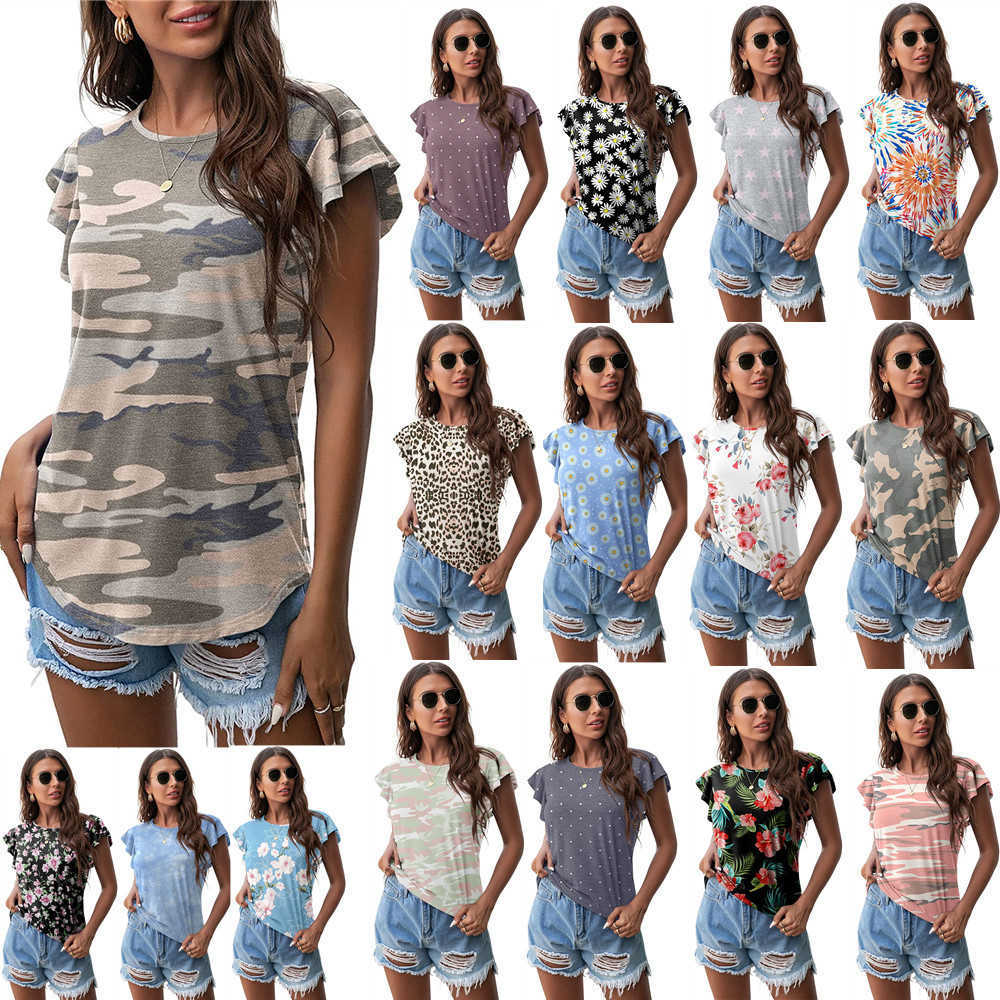 

2022 new women' top round neck printed lotus leaf short sleeve T-shirt, Figure 9