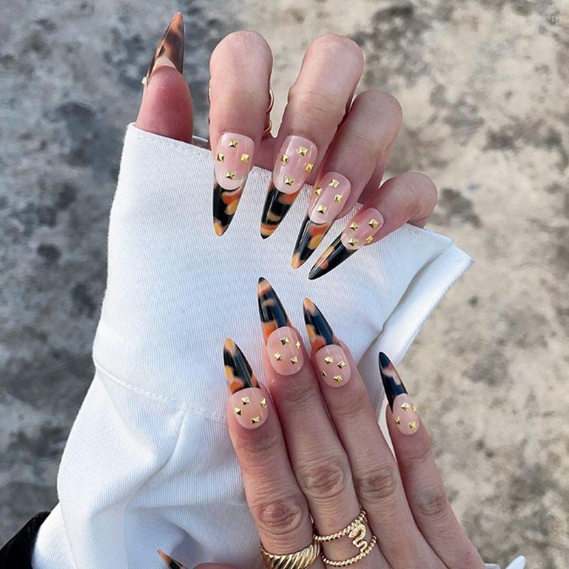 

False Nails 24pcs Manicure Press On Tri-color Mix DIY Almond Fake French Long, Cz083