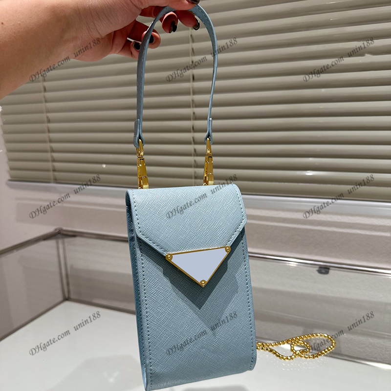 

23Ss Womens Leather Shoulde Bags Diagonal Crossbody P Bag Luxury Designer Triangle Handbags For Women Pouch Purse Gold Chain Mobile Phone Bag 20 cm, Black and black rhinestones