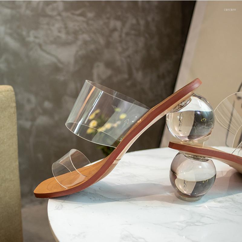

Dress Shoes Transaprent Ball Heels Pvc Slipper Elegant Woman One Strap Slip On Slingbacks Sandals Summer Sexy Open Toe Party, Color 5