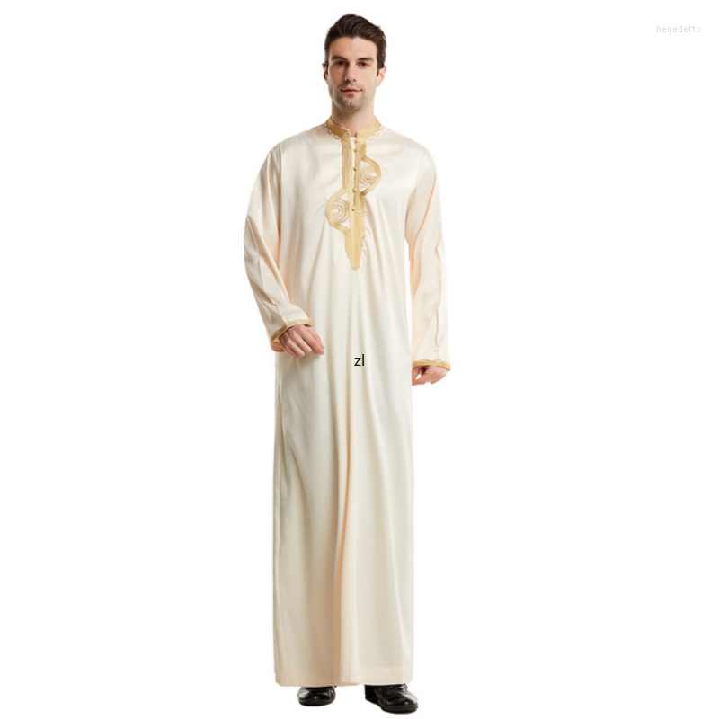 

Ethnic Clothing Muslim Men Jubba Thobe Islamic Stand Collar Kimono Long Robe Saudi Musulman Wear Abaya Caftan Jubah Dubai Arab Dressing