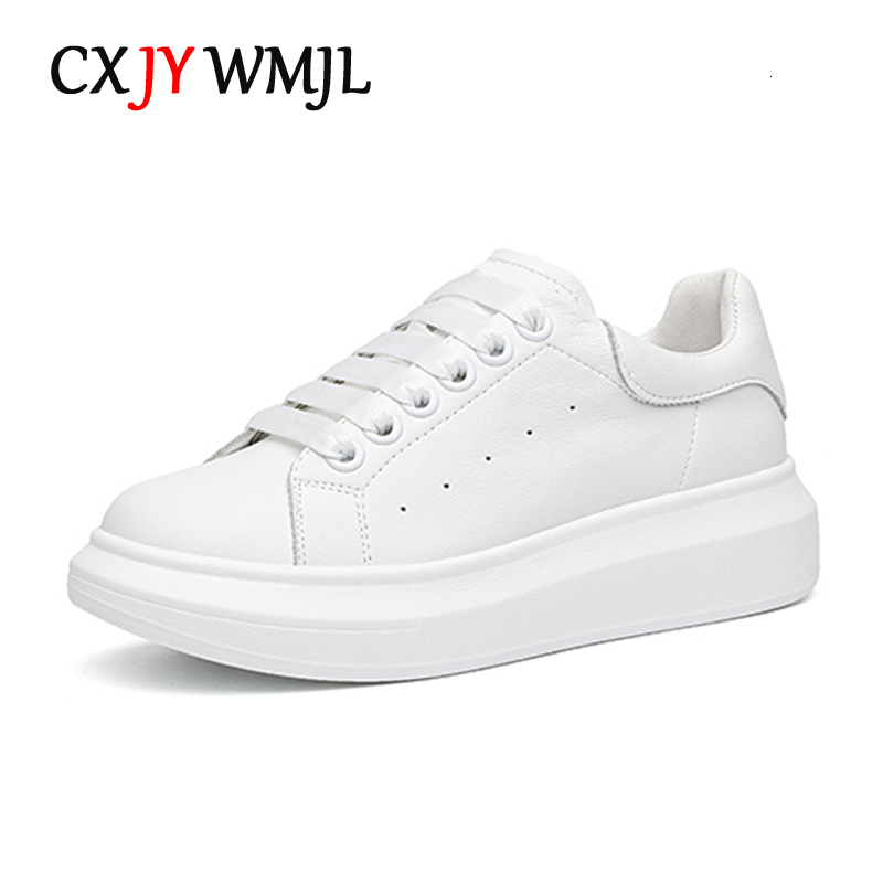 

Dress Shoes CXJYWMJL Genuine Leather Women Platform Sneakers Autumn Fashion Sports Little White Shoes Ladies Vulcanized Shoes Large Size 42 230316, Black