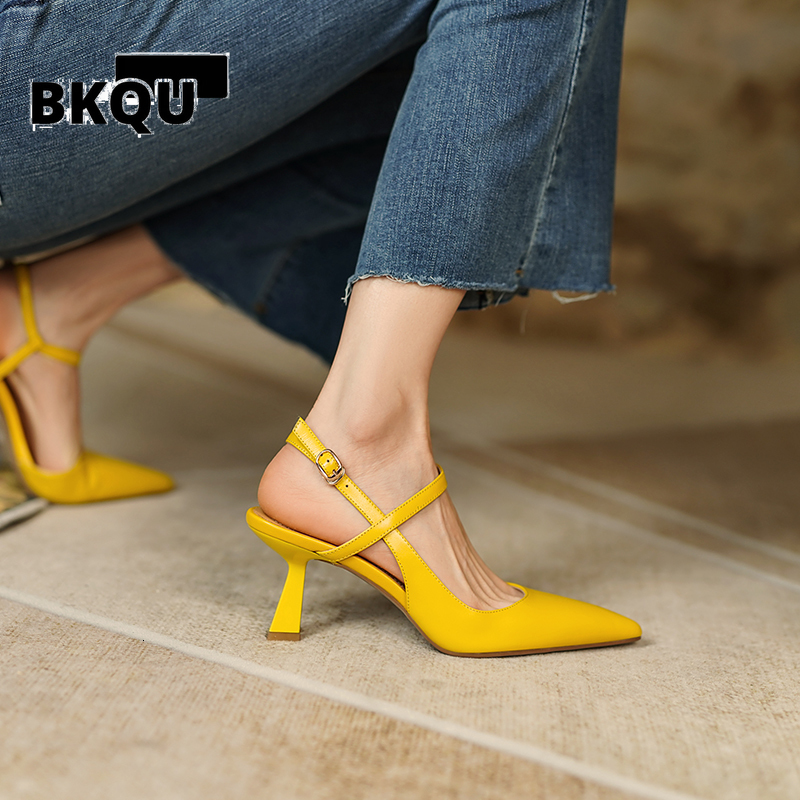 

Sandals High Heeled Shoes Women Fashion Rome Spring Summer Classics Pointed Toe Stiletto Buckle Sandals Elegant Career Lady Solid Pumps 230316, Yellow