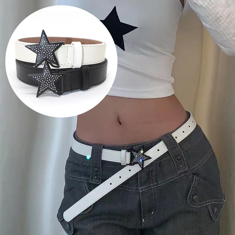 

Belts Women Y2k Belt Jeans Buckle Star Rhinestone Korean Fashion Aesthetic Accessories Long Shirt Dress Decorative Vintage Punk, White