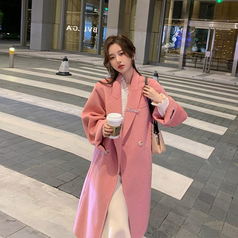 

Women' Wool & Blends Autumn And Winter Quilted Thickening/Regular Woolen Coat Long Loose Korean Pink Black Camel Jacket