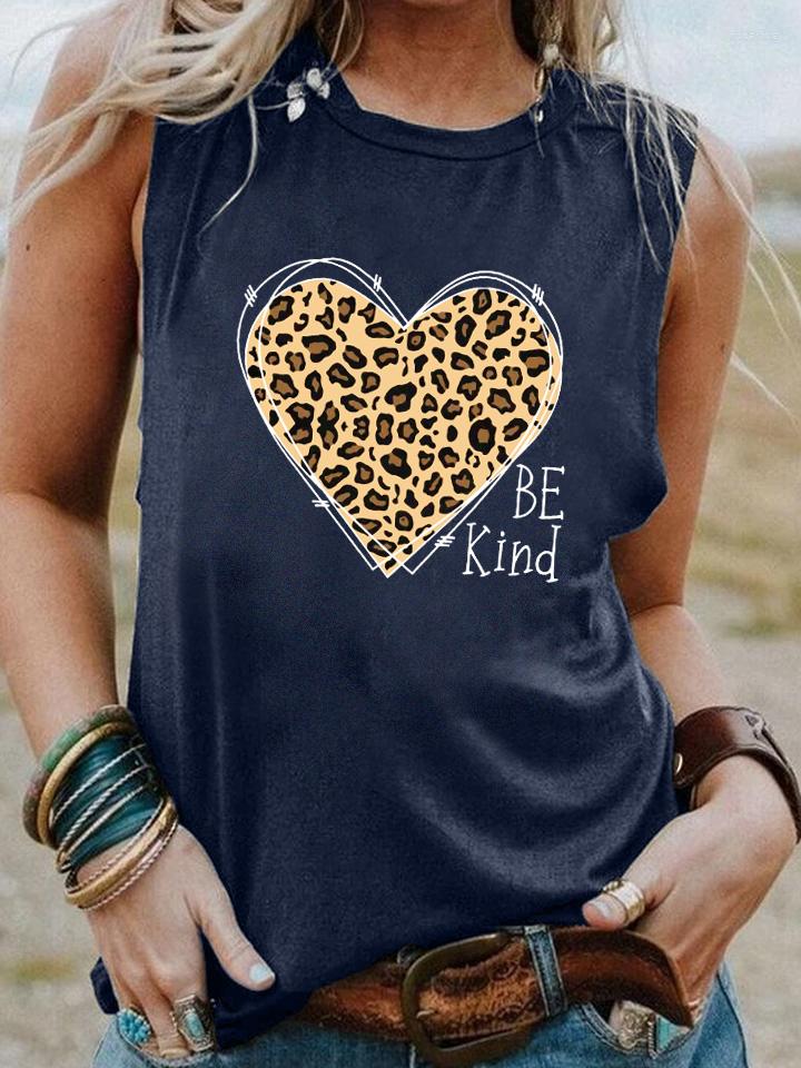 

Women's Tanks Be Kind Leopard Heart Tank Top Kindness Summer Style Sleevele Shirt Women Fashion Casual Vintage Tops, Green