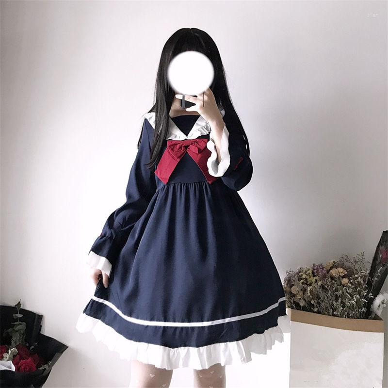 

Casual Dresses MAGOGO Japanese Soft Girl College Style Sweet Sailor Suit Navy Collar Student Lolita Loli Dress, Short sleeve