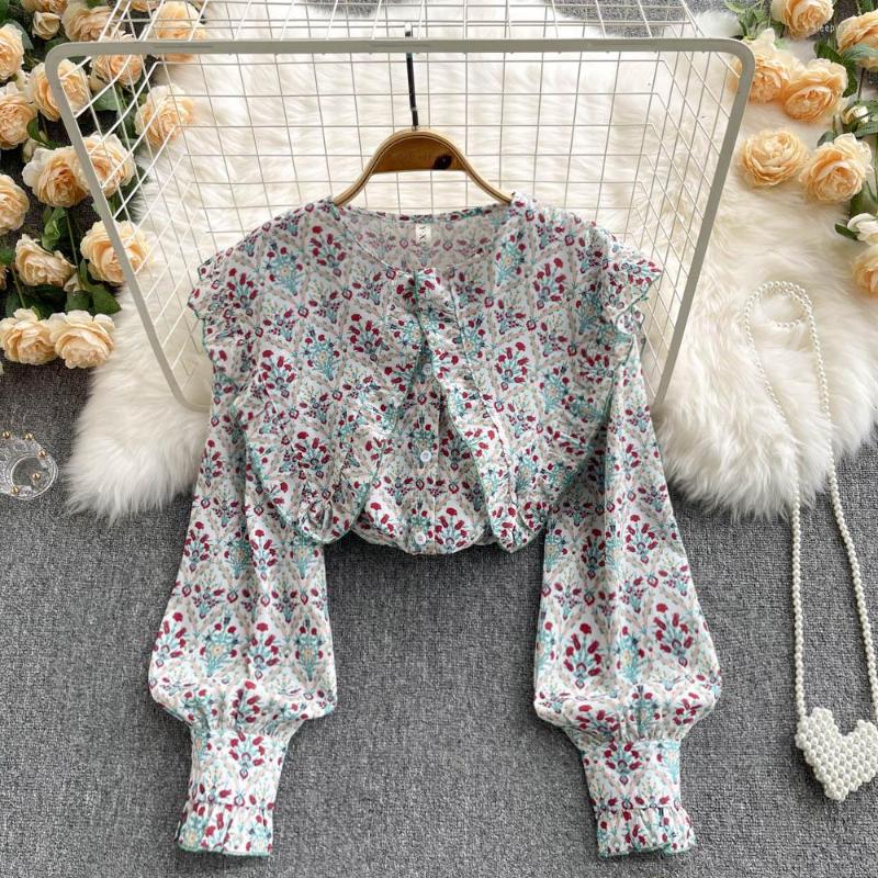 

Women's Blouses Autumn And Winter 2023 Elegant Age Reducing Big Cape Ruffle Collar Long Sleeve Floral Shirt Women's Casual Sweet, Colour 1