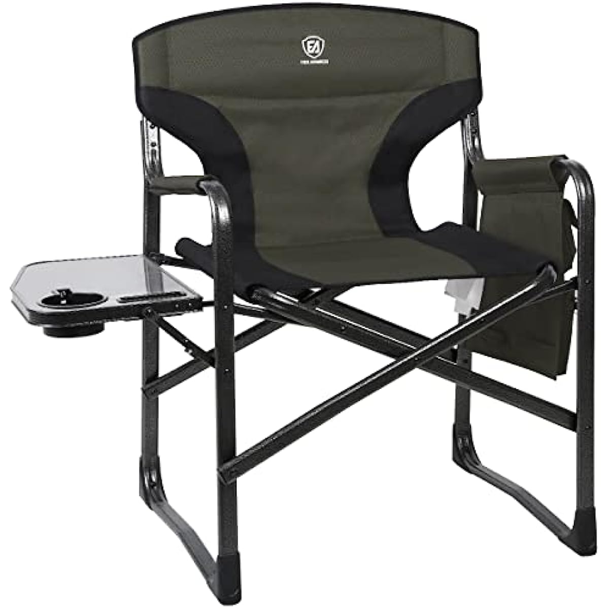 

EVER ADVANCED Lightweight Folding Directors Chairs Outdoor Aluminum Camping Chair with Side Table and Storage Pouch Heavy Duty Supports 350LBS (Green/Black)