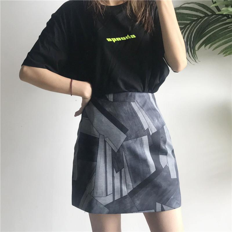 

Skirts 2023 Printed Summer Oversize High Waist Skirt Hong Kong Flavor Thin Package Hip Student A-line Short Shorts, Black