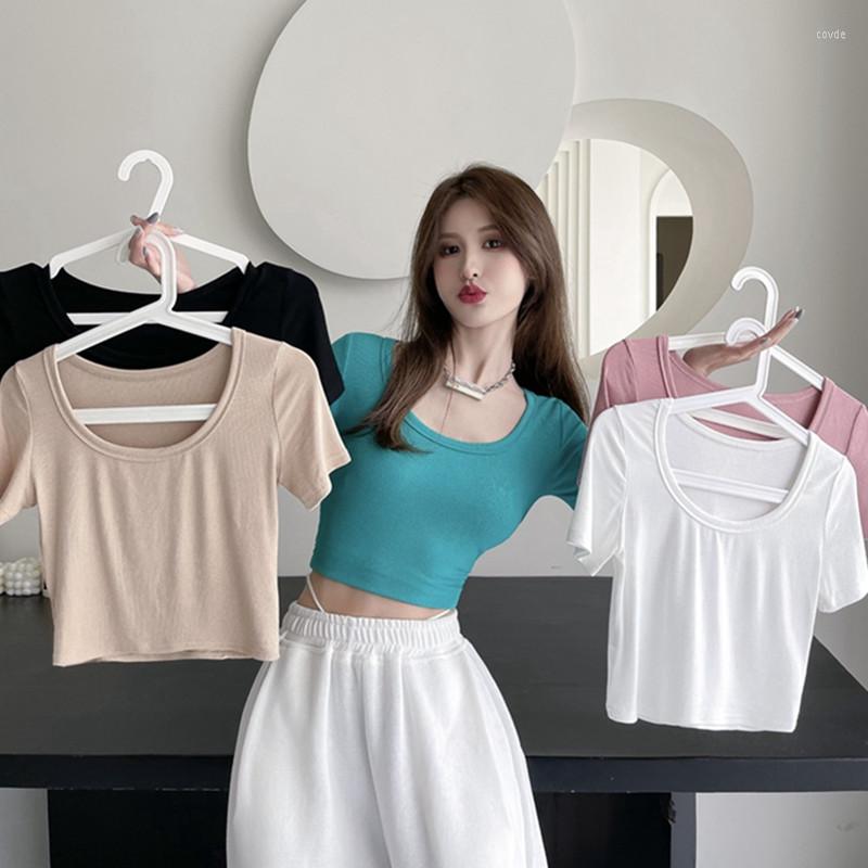 

Women's T Shirts White Super Short T-shirt Tops Women's Summer 2023 Solid O-neck Female Bottoming Shirt Sexy Skinny Short-sleeve Girl