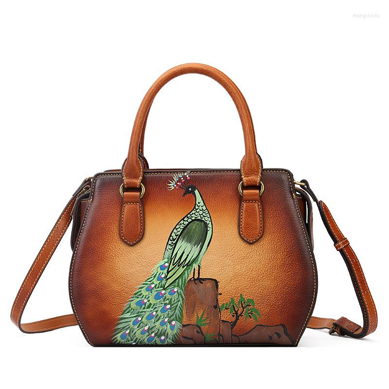 

Evening Bags Retro Hand Painted Genuine Leather Women Bag Luxury Handbag Real Cowhide Versatile Shoulder, Green