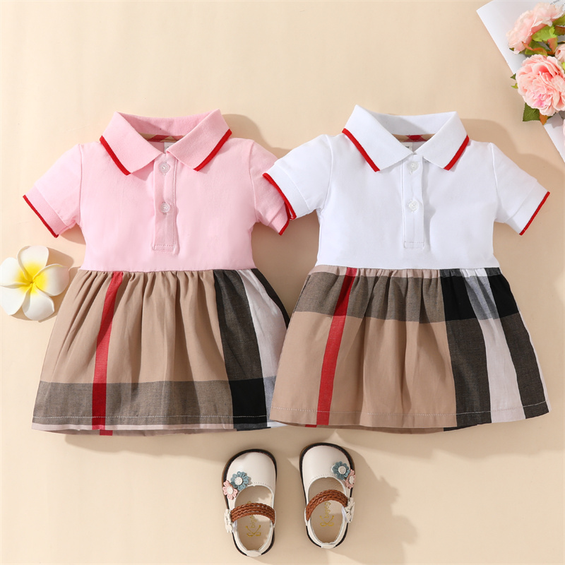 

Baby Dress lapel High quality retail newborn clothes solid color cotta underwear cotton girls lapel Baby rompers, White