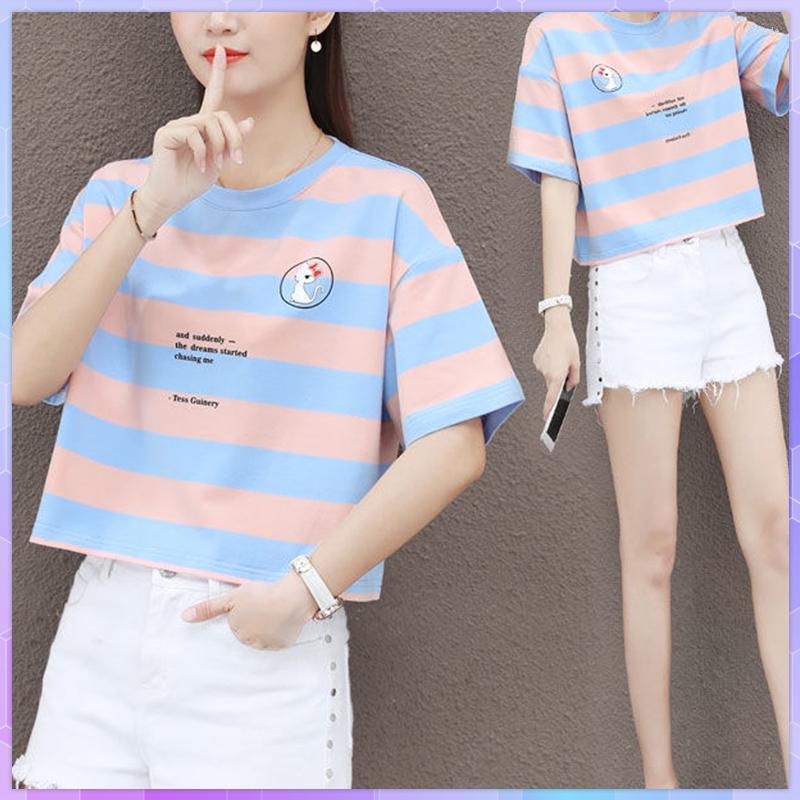

Women's T Shirts Striped Printing White Crop Top Summer 2023 Plus Size Women's Short-sleeved T-shirts Clothes Shirt Loose Tops Lovely, Sky blue