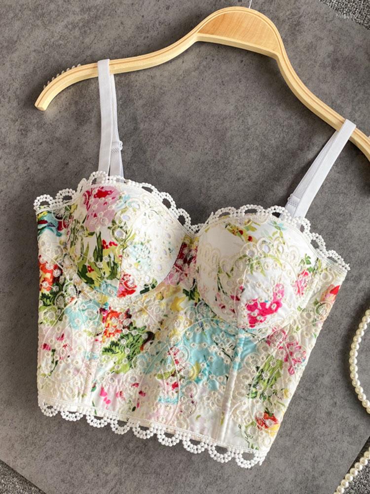 

Women's Tanks Lace Spaghetti Strap Camisole Women Summer Sexy Backless Floral Print Cropped Tops Fashion Slim Off Shoulder Bra Fishbone, Pu black