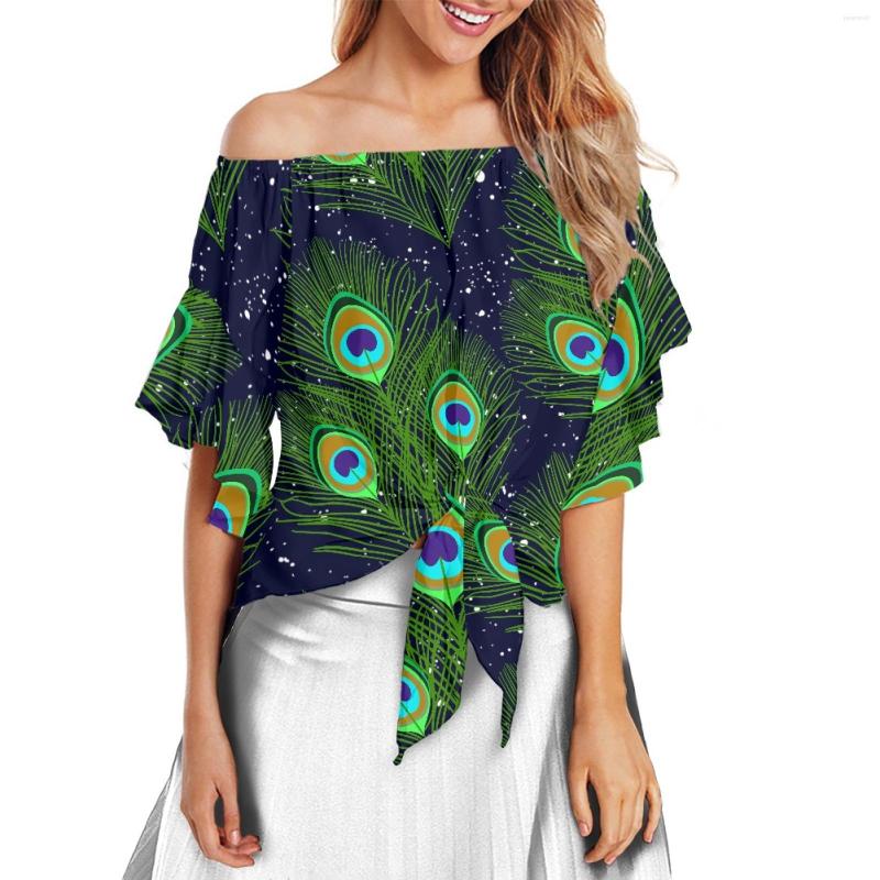 

Women' T Shirts Flare Sleeve Retro Style Luxury Design Colorful Feather Print Blouses Traditional Tribe Top Women Off Shoulder Tops Shirt, Wmy23011008x13