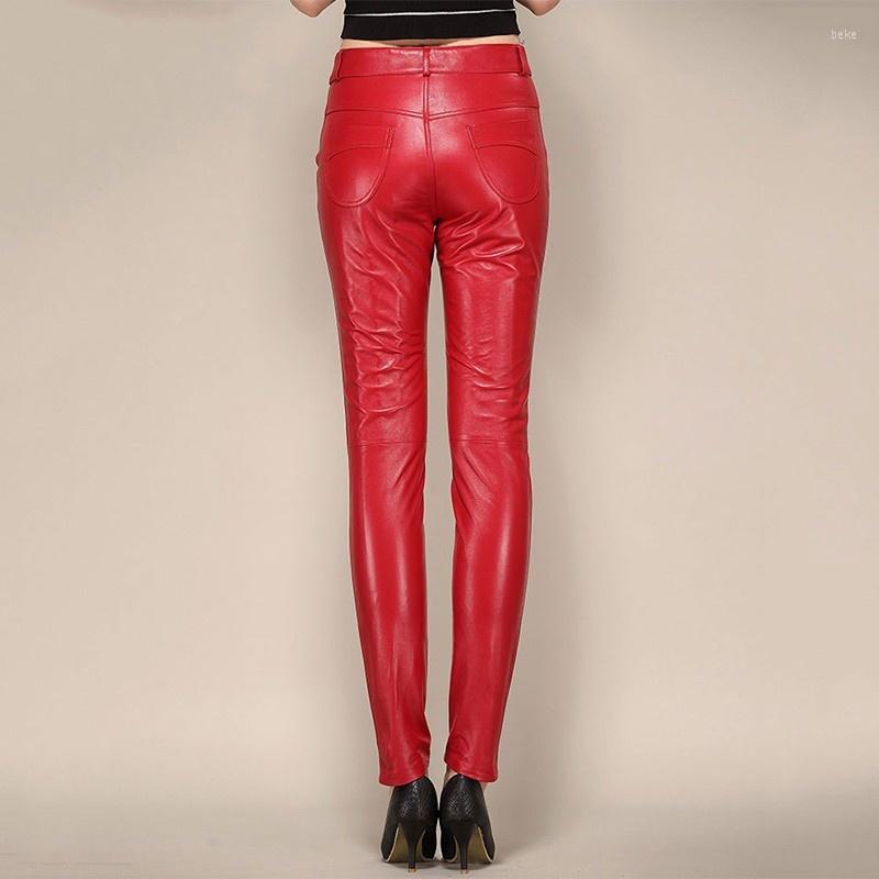 

Women' Pants Leather Office Lady Real Slim Pencil Women Quality Lambskin Genuine Full Length Plus Size Skinny Trousers Female, Black