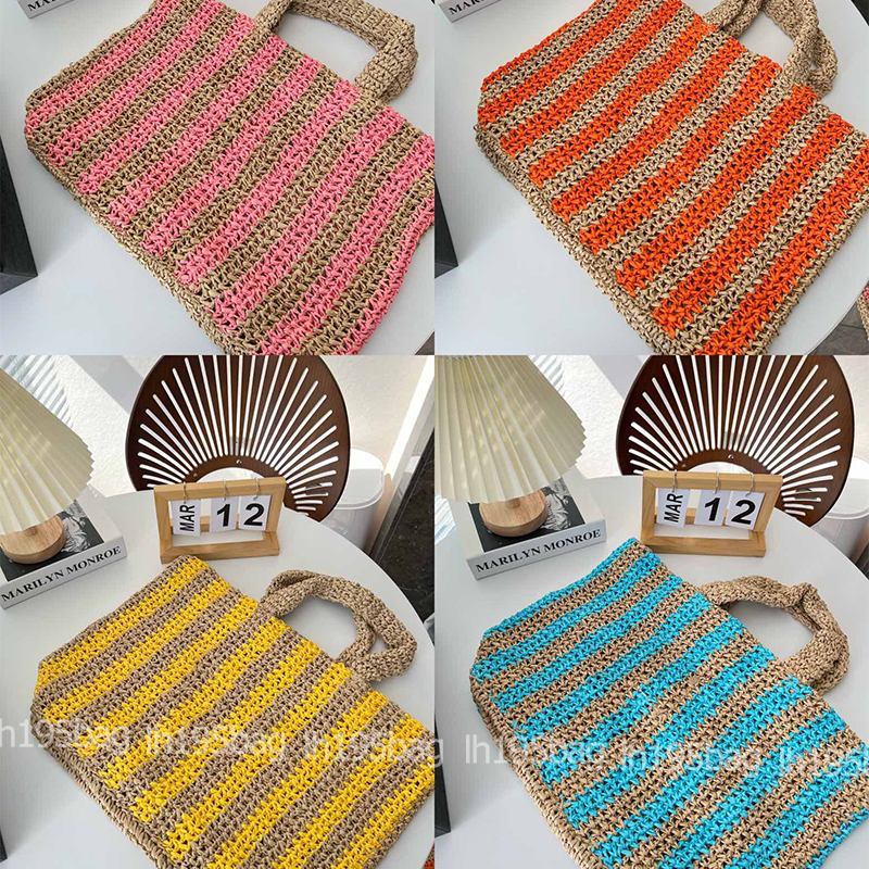 

Prad new braided tote bag Designer Fashion Straw Tote Bag Women Handbag Leather Bucket Bags with Letters Summer Triangles, 1 39*34cm