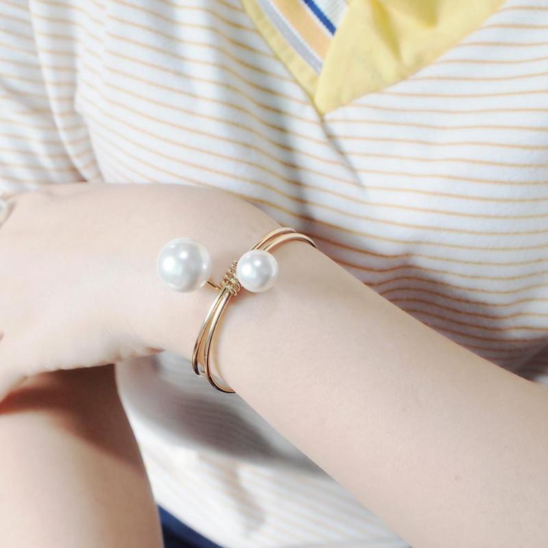 

Bangle Charm Bracelets For Women Accessories Imitation Pearl Cuff Bangles Statement Copper Alloy Jewelry Wholesale Gift UKMOC