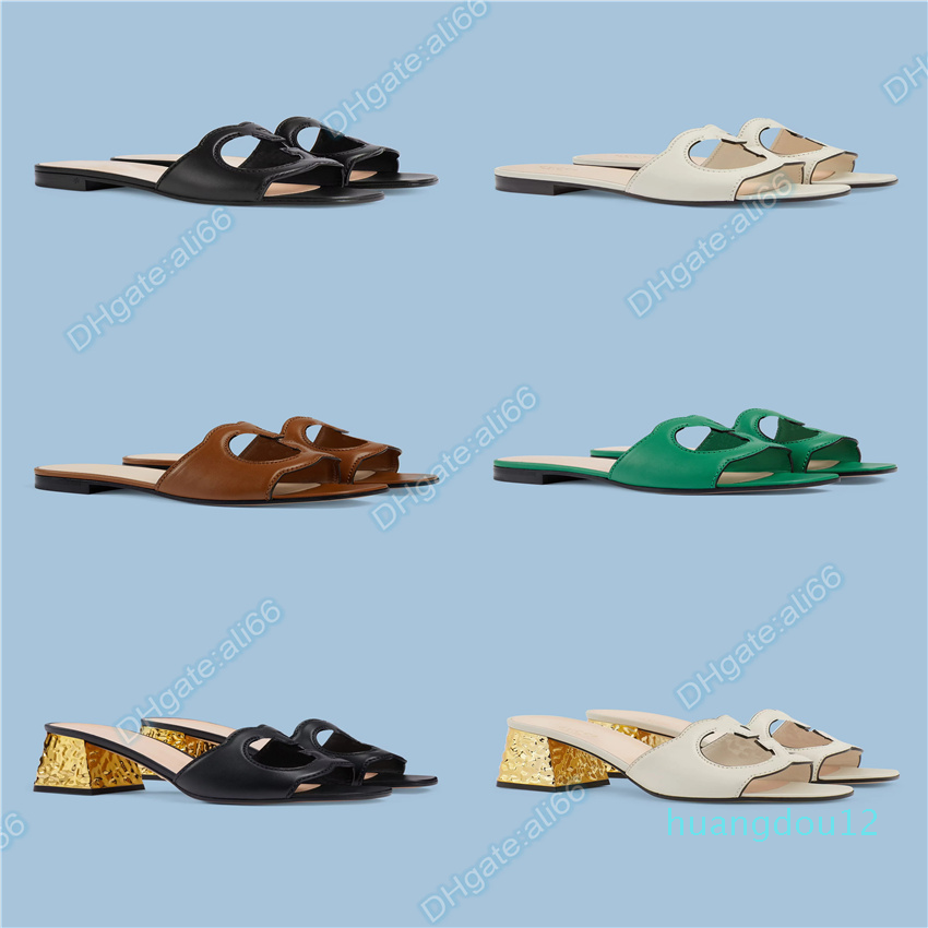 

luxury designer Women's Interlocking G Flat high heel cut-out slide sandal leather elegant temperament fashion Summer beach 35-42, #3