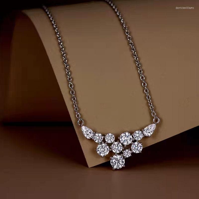 

Chains 925 Sterling Silver Imitation Diamond Necklace Round Pear Shaped High Carbon Women's Pendant Luxury Chain