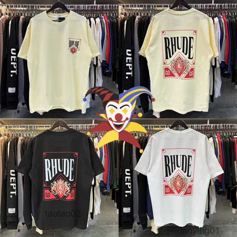 

Rhude t Shirt Men Black White Apricot Fashion Loose Short Sleeve Red Card Print Topq5zi, 23