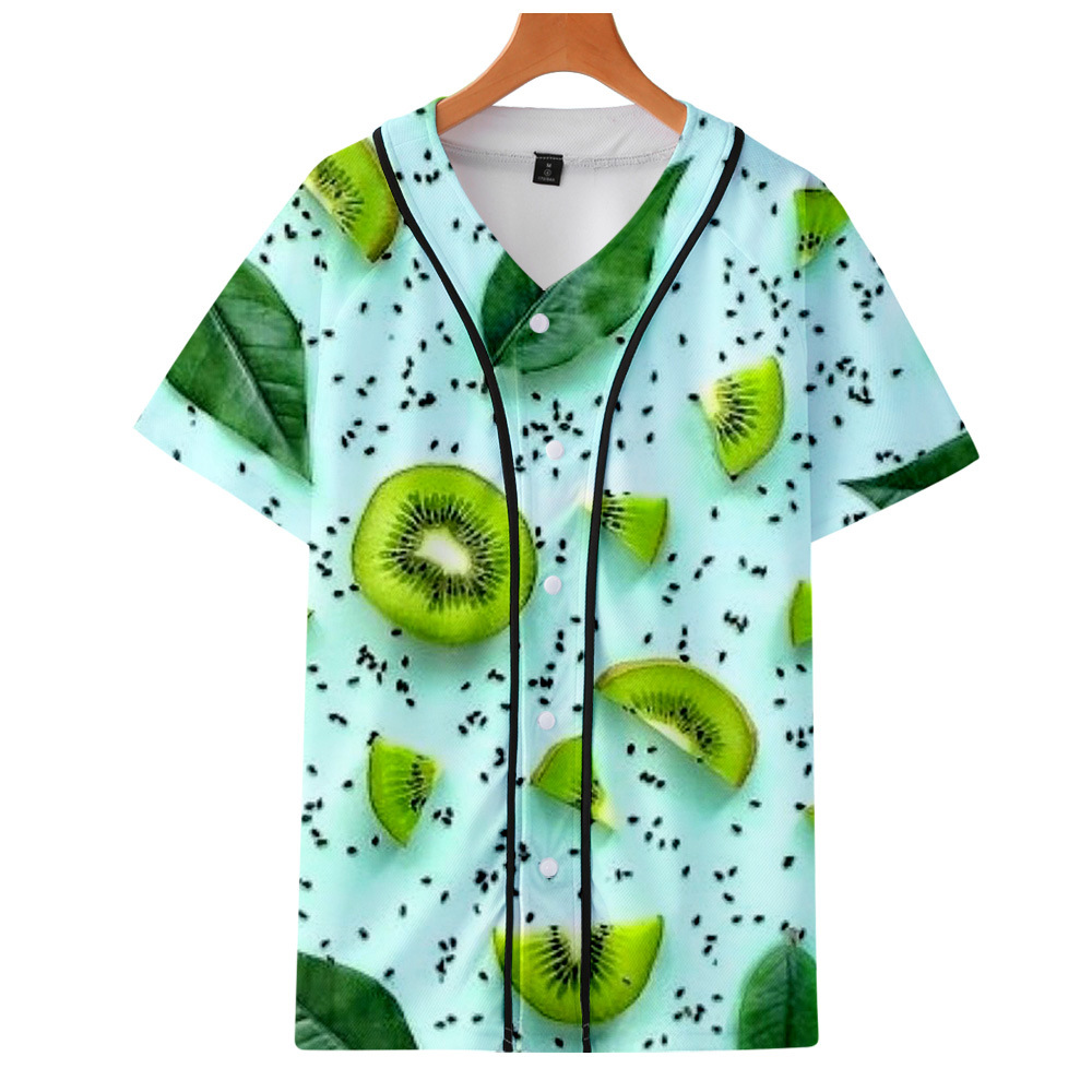 

Summer popular men' fruit cardigan baseball shirt 3D printing short-sleeved baseball shirt Harajuku casual baseball shirt, Yellow