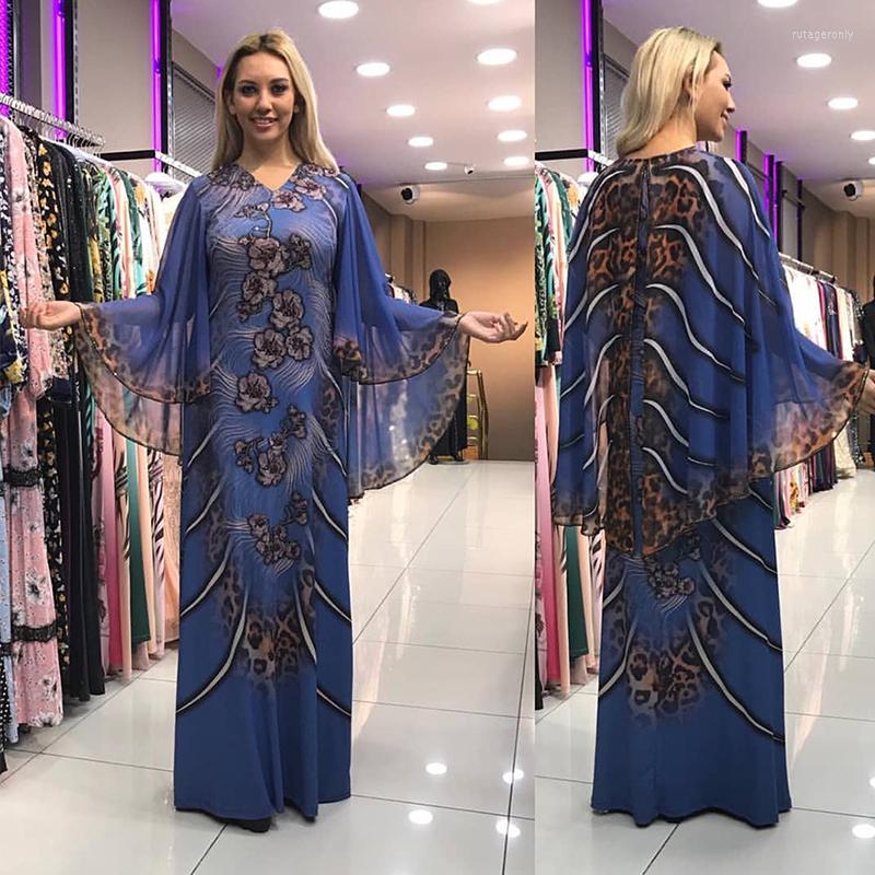 

Ethnic Clothing African Dresses For Women Dashiki Print Clothes Bazin Dubai Sexy Slim Ruffle Sleeve V-neck Evening Long Africa Dress YB1043