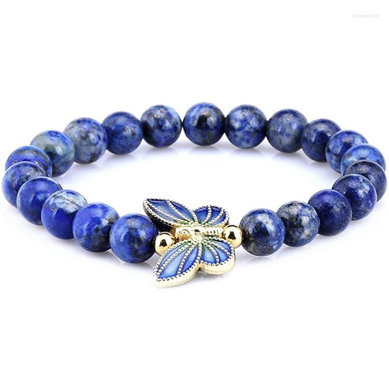 

Strand 8mm Simulated-Lapis Lazuli Cloisonne Enamel Butterfly Classic Bracelet