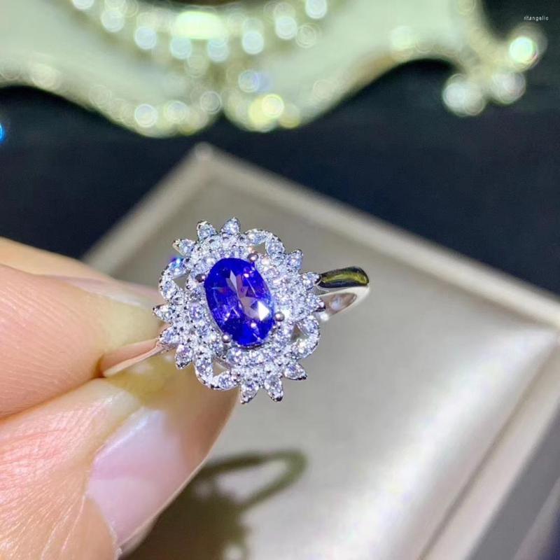 

Cluster Rings Gift Real Natural Tanzanite Ring 925 Sterling Silver For Men Or Women