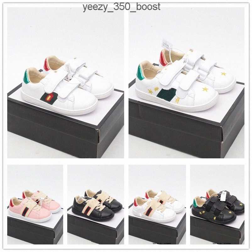 

kids boys girls star Shoes Italy Bee Casual shoe White Flat Leather Shoe Green Red Stripe Embroidered chirdren sport Snake size 26-35 T8Vd# 3FCY