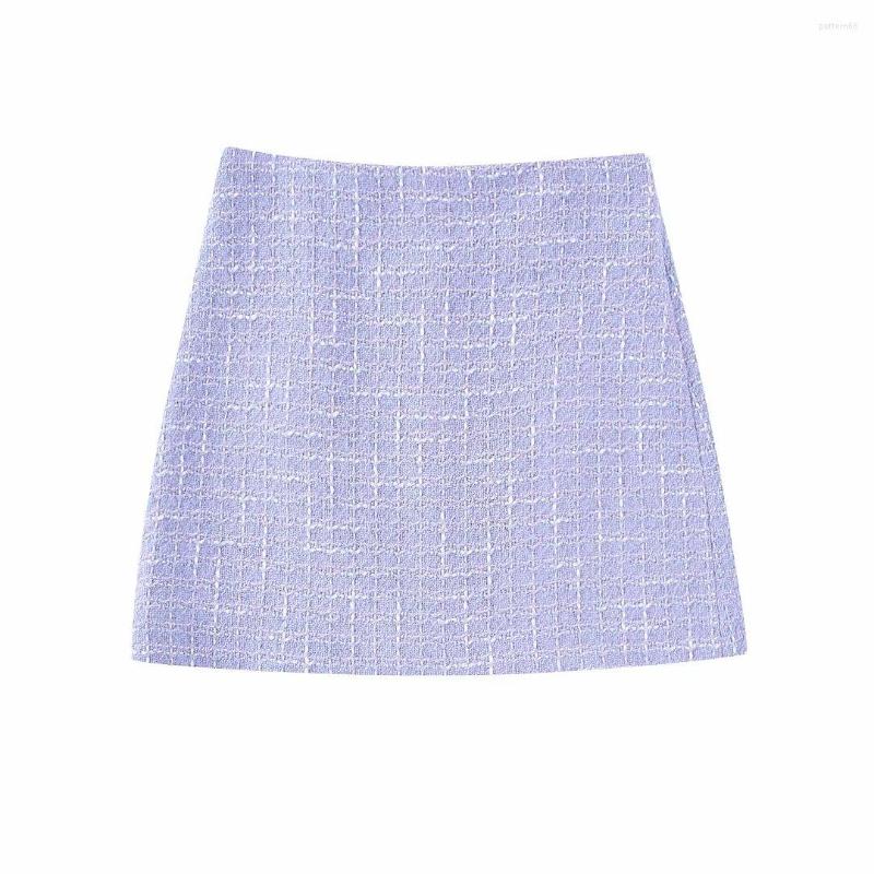 

Skirts Women 2023 Fashion Tweed A Line Mini Skirt Vintage High Waist Back Zipper Female Mujer, 02