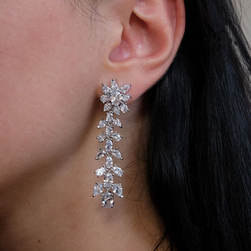 

Cubic Zirconia Bridal Earrings Dangle & Chandelier for Women Brides, Crystal Chandelier Wedding Drop Earrings for Prom or Pageant