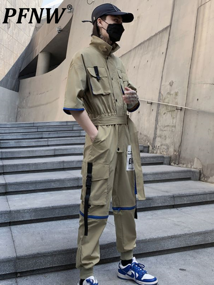 

Men's Tracksuits PFNW Functional Wind Rompers Cargo Set Hihg Street Streetwear Autumn Trend Loose Multiple Pockets Techwear Male 230314, Black
