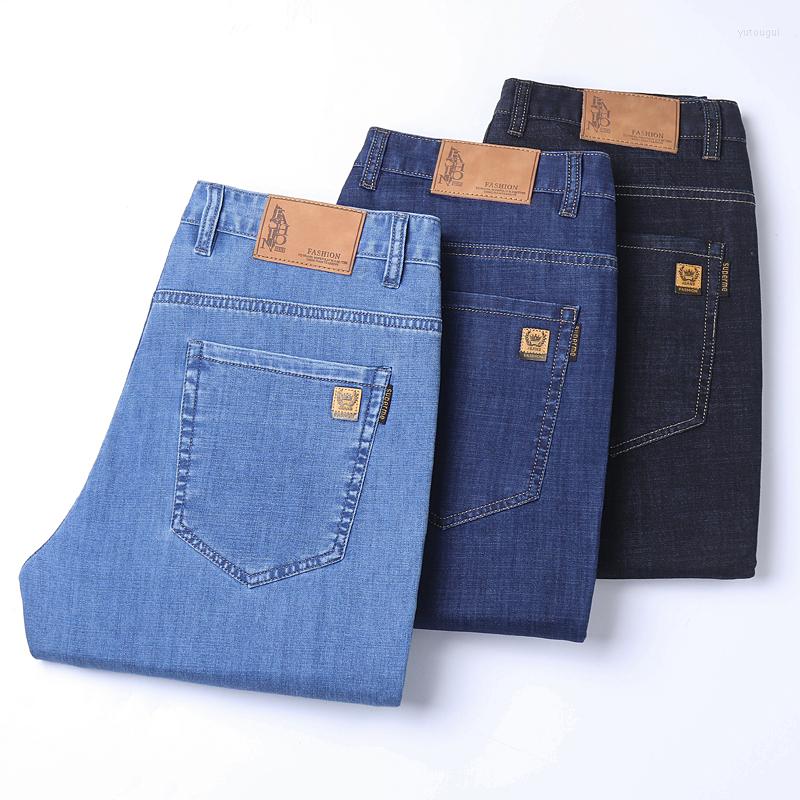 

Men's Jeans 2023 Spring/summer Thin Denim Straight Cotton Stretch Men Business Casual Cloth Superior Quality Ice Silk Trousers, 9001-light blue