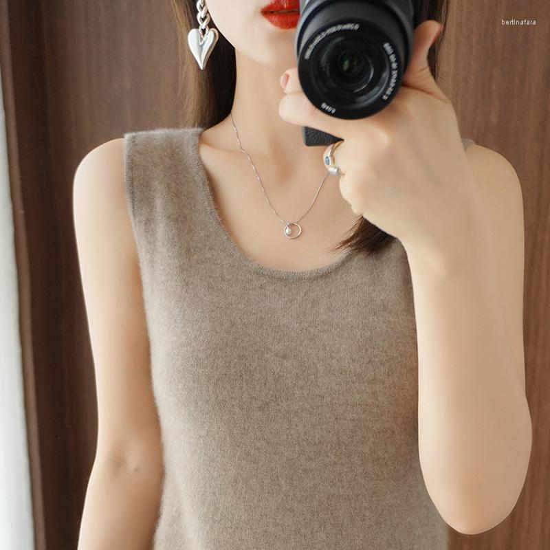 

Women's Tanks 2023 Pure Wool U-neck Ladies' T-shirt Fashion Slim Sweater Cashmere Bottoming Vest Female, Red
