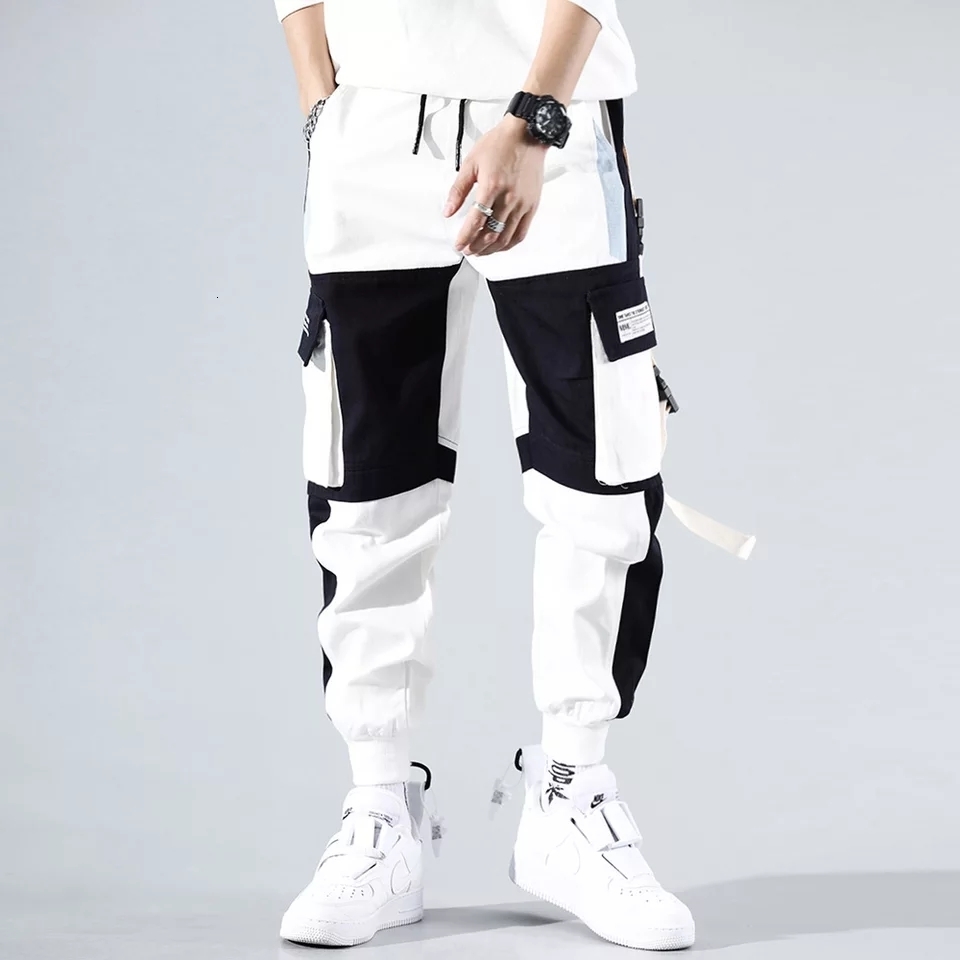 

Mens Pants Streetwear Spring Casual Mens Pants Cotton Harem Ribbons Joggers Men Patchwork Fashion Ankle Length Jogger Pants For Boys 230316, K88 black