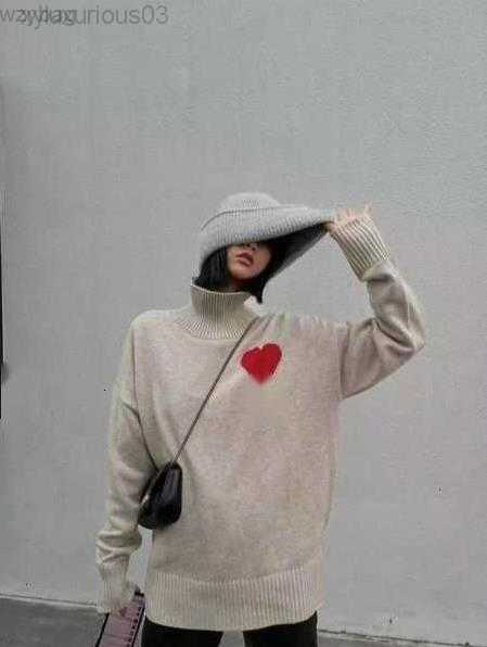 

Men's Sweaters Designer Winter Fashion Amis Love Collar Knitted Casual Pullover Women's Po, White