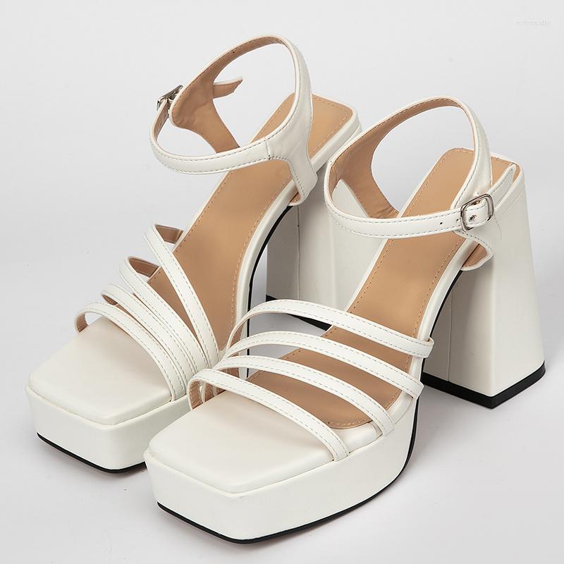 

Dress Shoes Big Size Women Pumps Ladies High Heels Summer 2023 White Gladiator Slides Female Platform Party Square Toe Sandals