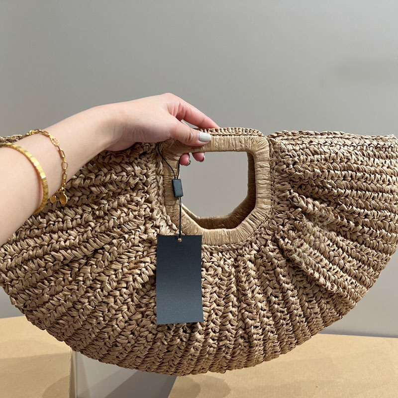 

Designer Straw Bag Clutch Hobo Tote Bag Croissant Beach Bags Women Handbags Light Shop Handbag Lady Lafite Grass Hand Crochet Clip Totes Gold Hardware Large Capacity, White with hardware