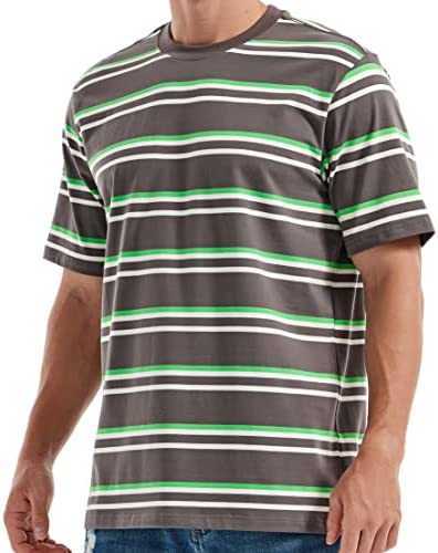 

Men's tee shirts sleeve tee fashion loose fit classics crew neck stripe t-shirtFBM4, 6108 grey