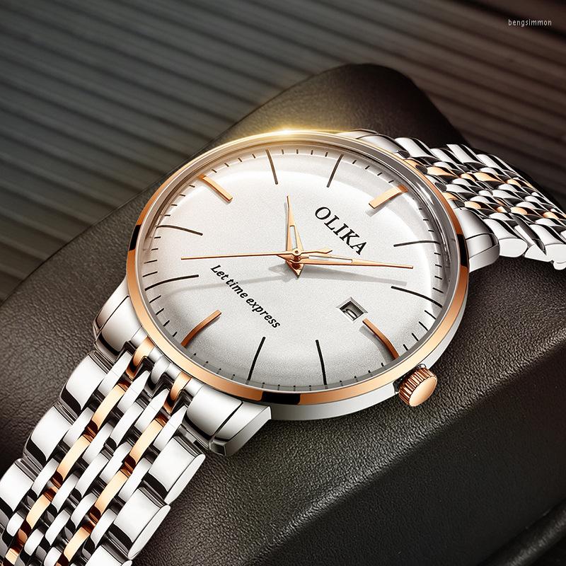 

Wristwatches OLIKA Curved Glass Men Watches Clock 30m Waterproof With Date Japan Movement, Brown