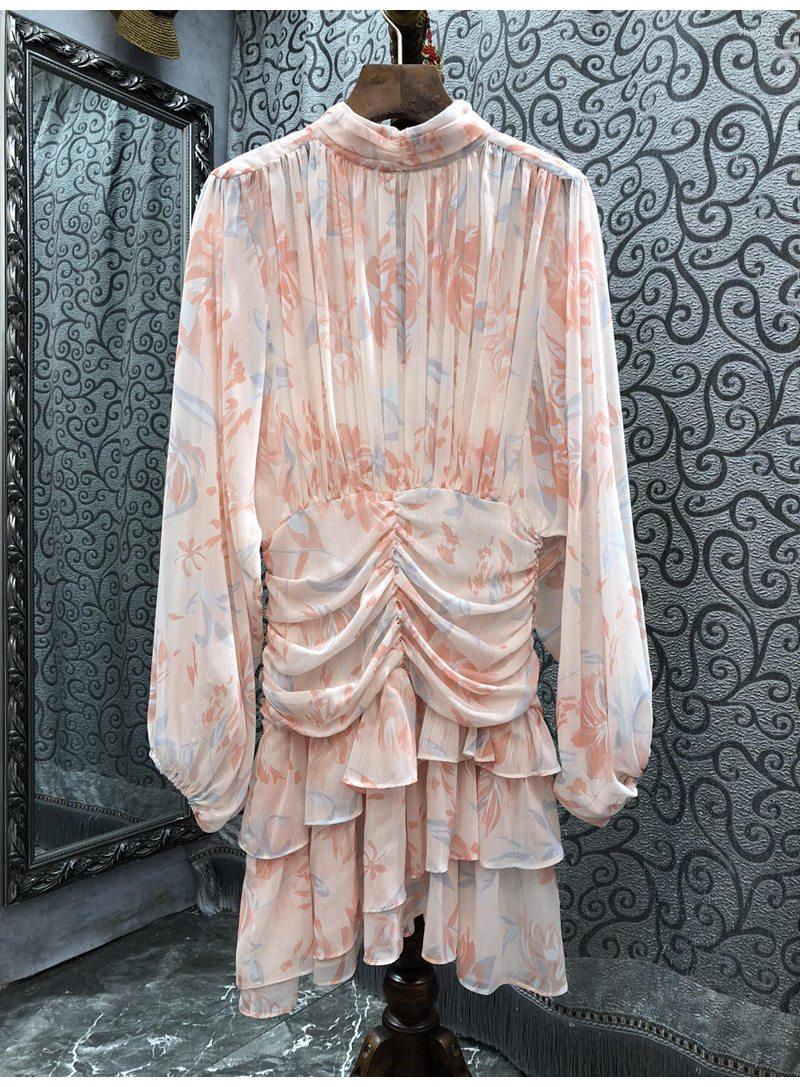 

Casual Dresses High Quality 2023 Spring Summer Dress Women Elegant Floral Print Cascading Ruffle Sexy Lady Long Sleeve Pleated, Picture shown