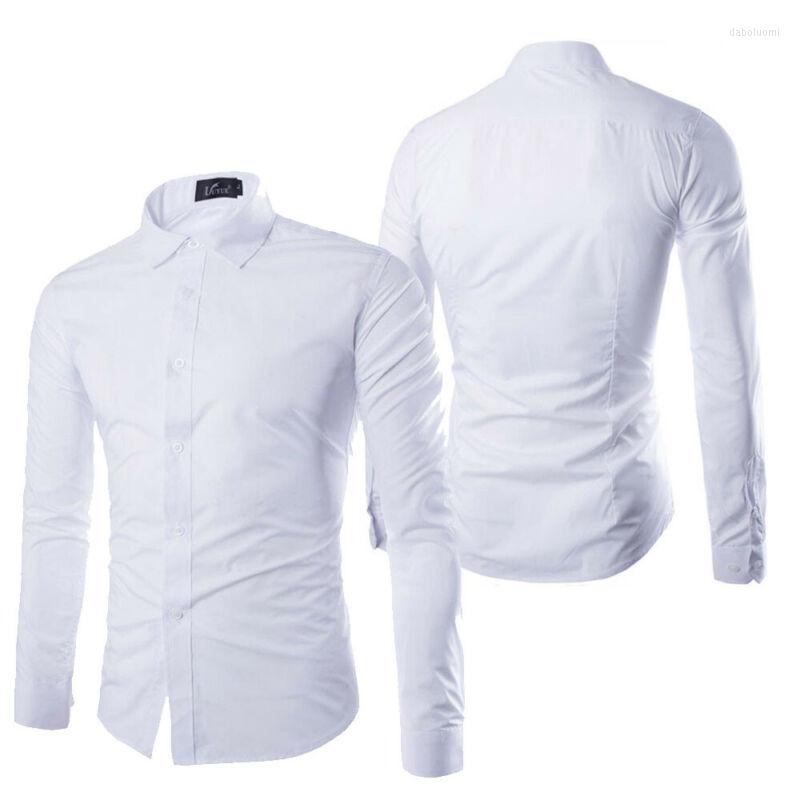

Men's Casual Shirts Men's Solid Color Slim Fit Tops Formal Long Sleeve Luxury, White